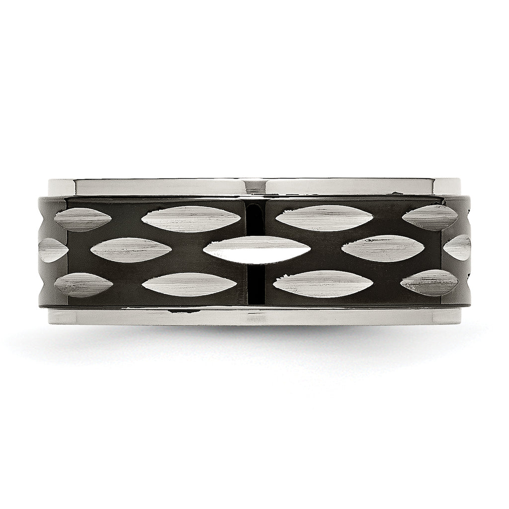 Black Grooved Wedding Band in Stainless Steel, 8mm