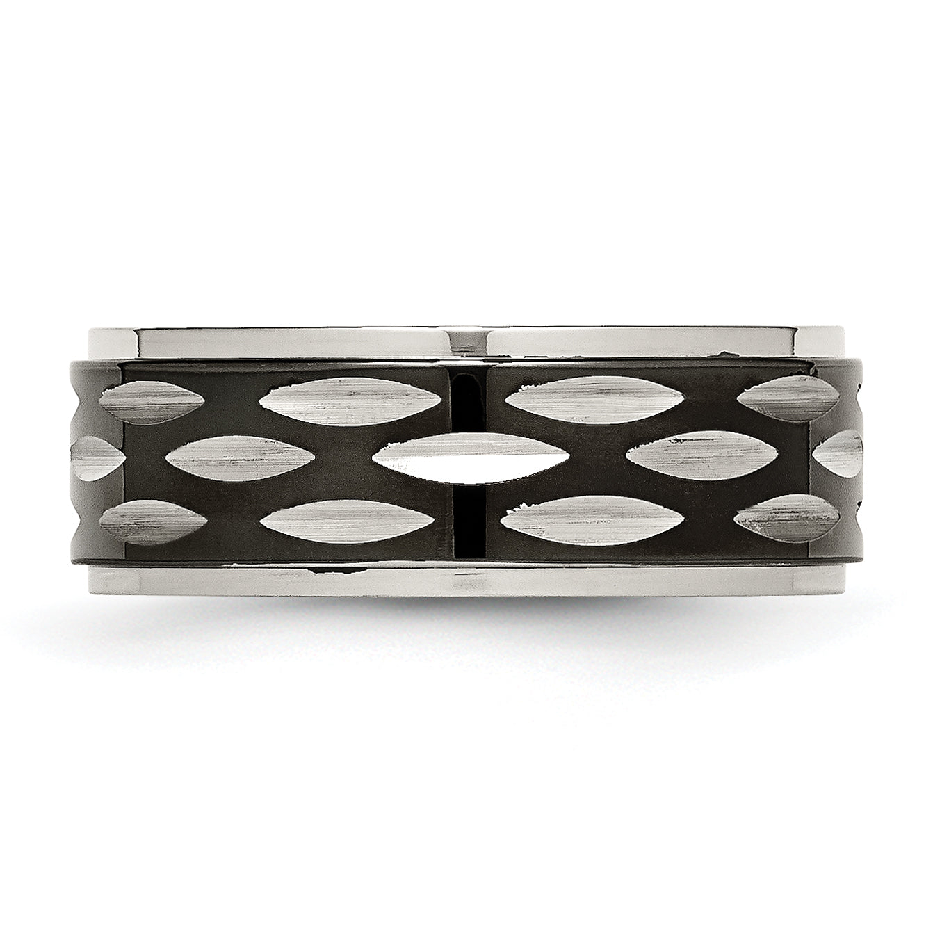 Black Grooved Wedding Band in Stainless Steel, 8mm