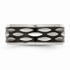 Black Grooved Wedding Band in Stainless Steel, 8mm