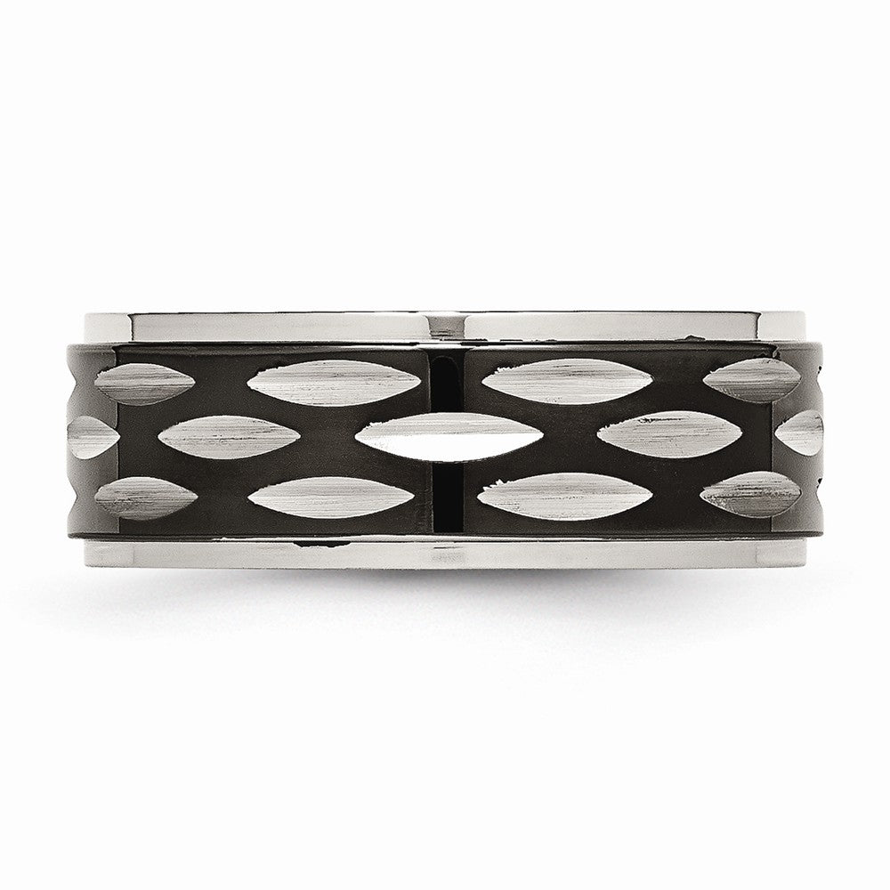 Black Grooved Wedding Band in Stainless Steel, 8mm