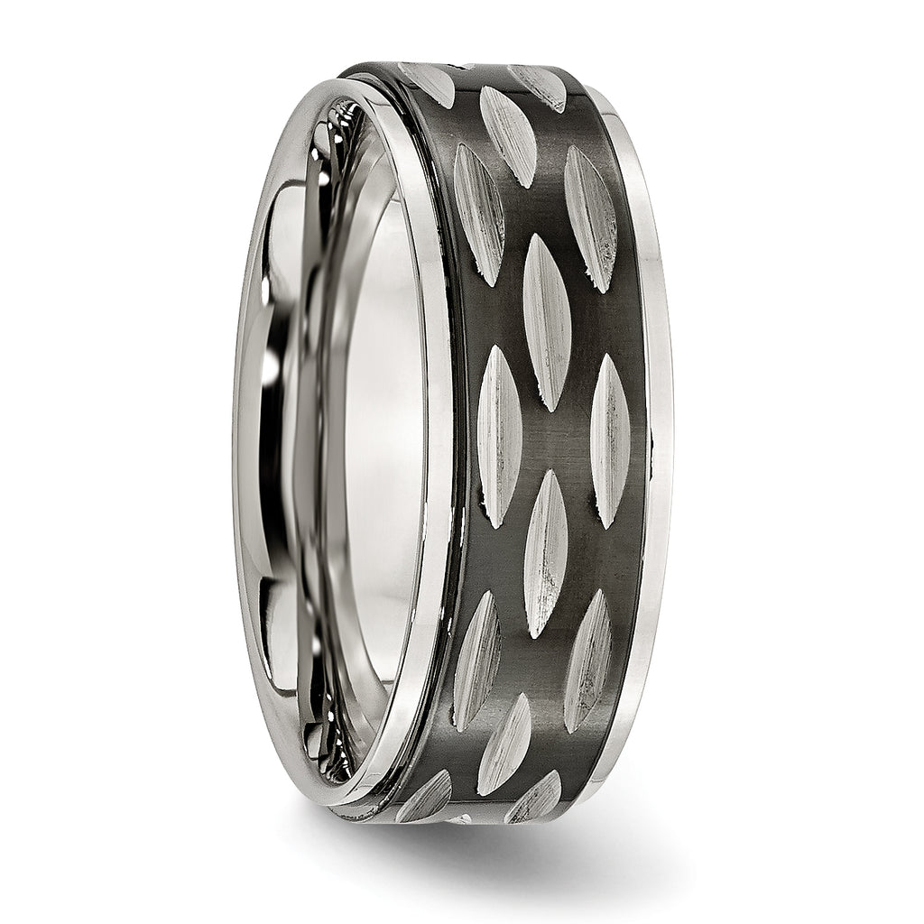 Black Grooved Wedding Band in Stainless Steel, 8mm