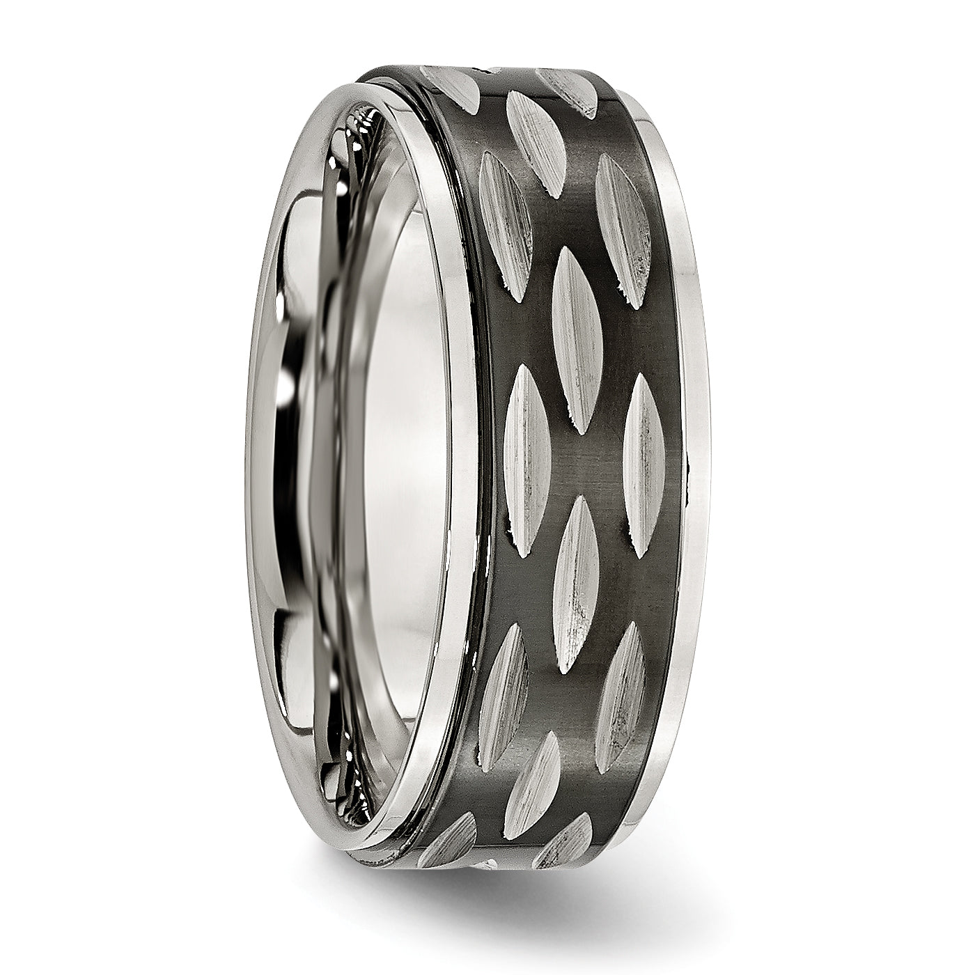 Black Grooved Wedding Band in Stainless Steel, 8mm