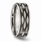 Black Grooved Wedding Band in Stainless Steel, 8mm