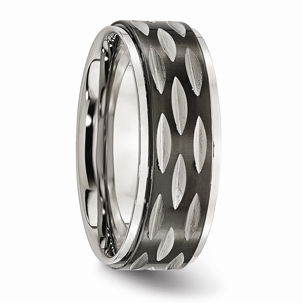 Black Grooved Wedding Band in Stainless Steel, 8mm