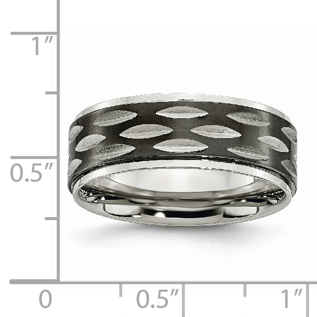 Black Grooved Wedding Band in Stainless Steel, 8mm