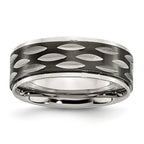 Black Grooved Wedding Band in Stainless Steel, 8mm