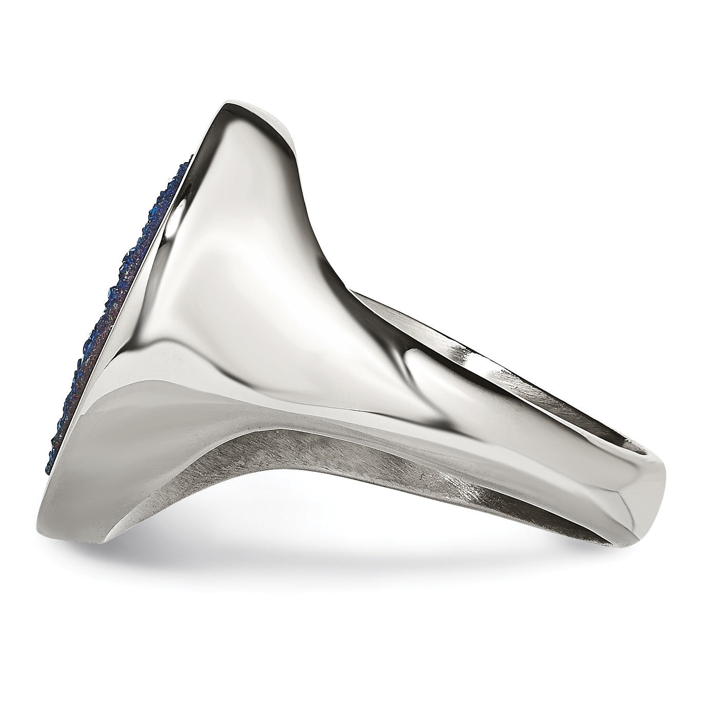 StainleSterling Silver Steel Polished with Blue Druzy Stone Ring