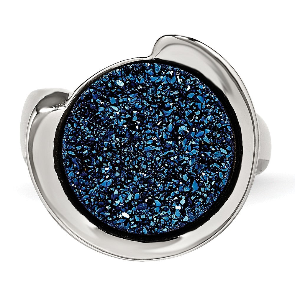 Sophia Jewelers Stainless Steel Ring with Blue Druzy Stone Polished Elegance - 6 - 6