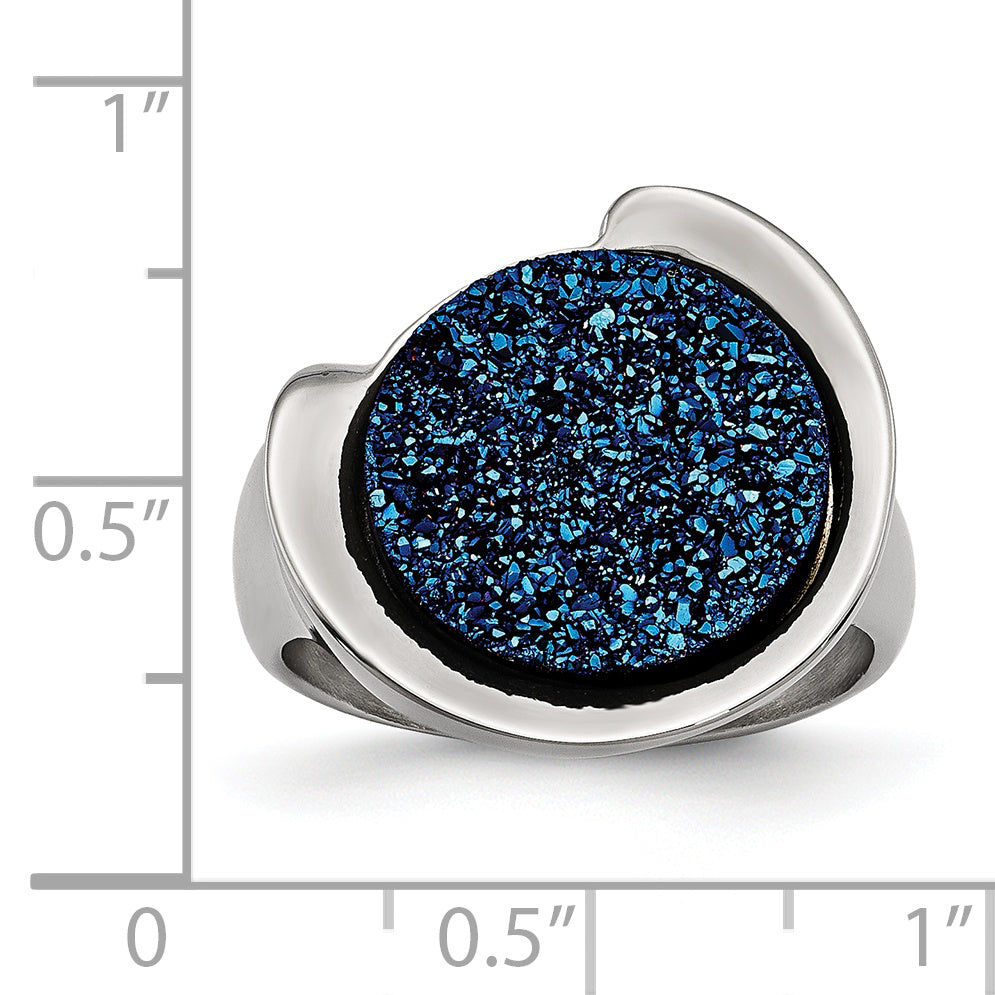 StainleSterling Silver Steel Polished with Blue Druzy Stone Ring