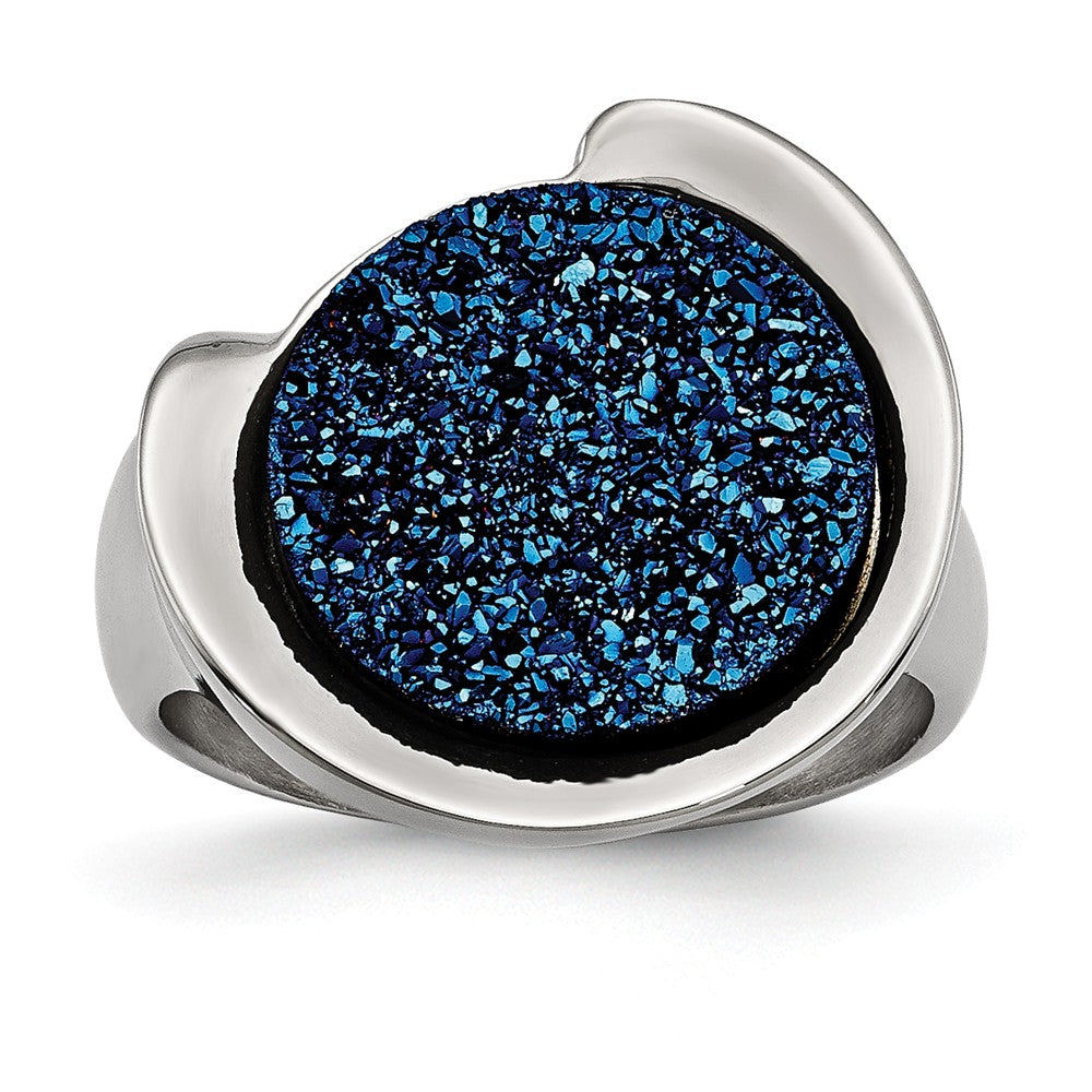 Sophia Jewelers Stainless Steel Ring with Blue Druzy Stone Polished Elegance - 6 - 6