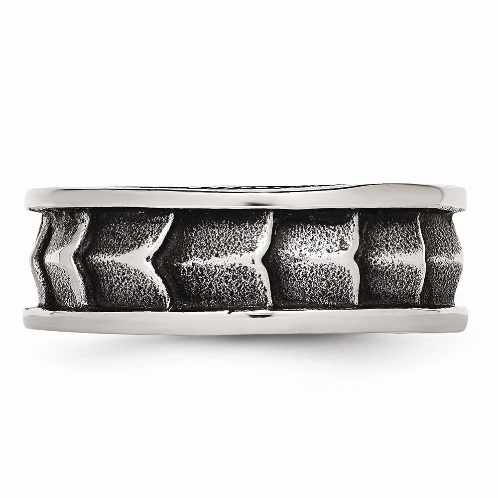Stainless Steel Wedding Band with Polished Antiqued Finish 9mm