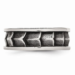 Stainless Steel Wedding Band with Polished Antiqued Finish 9mm - 9 - 9