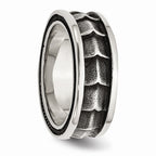 Stainless Steel Wedding Band with Polished Antiqued Finish 9mm
