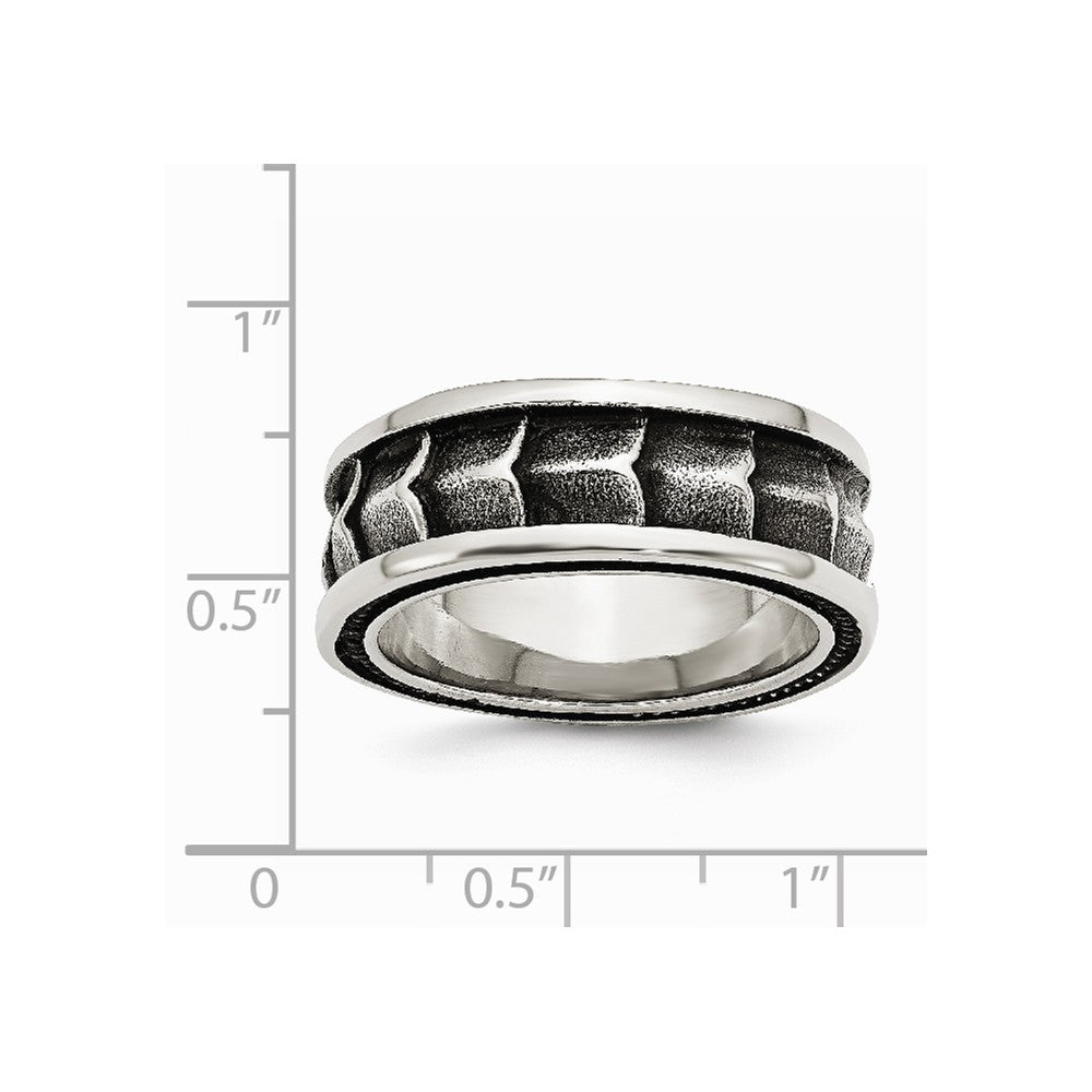 Stainless Steel Polished and Antiqued 9mm Band