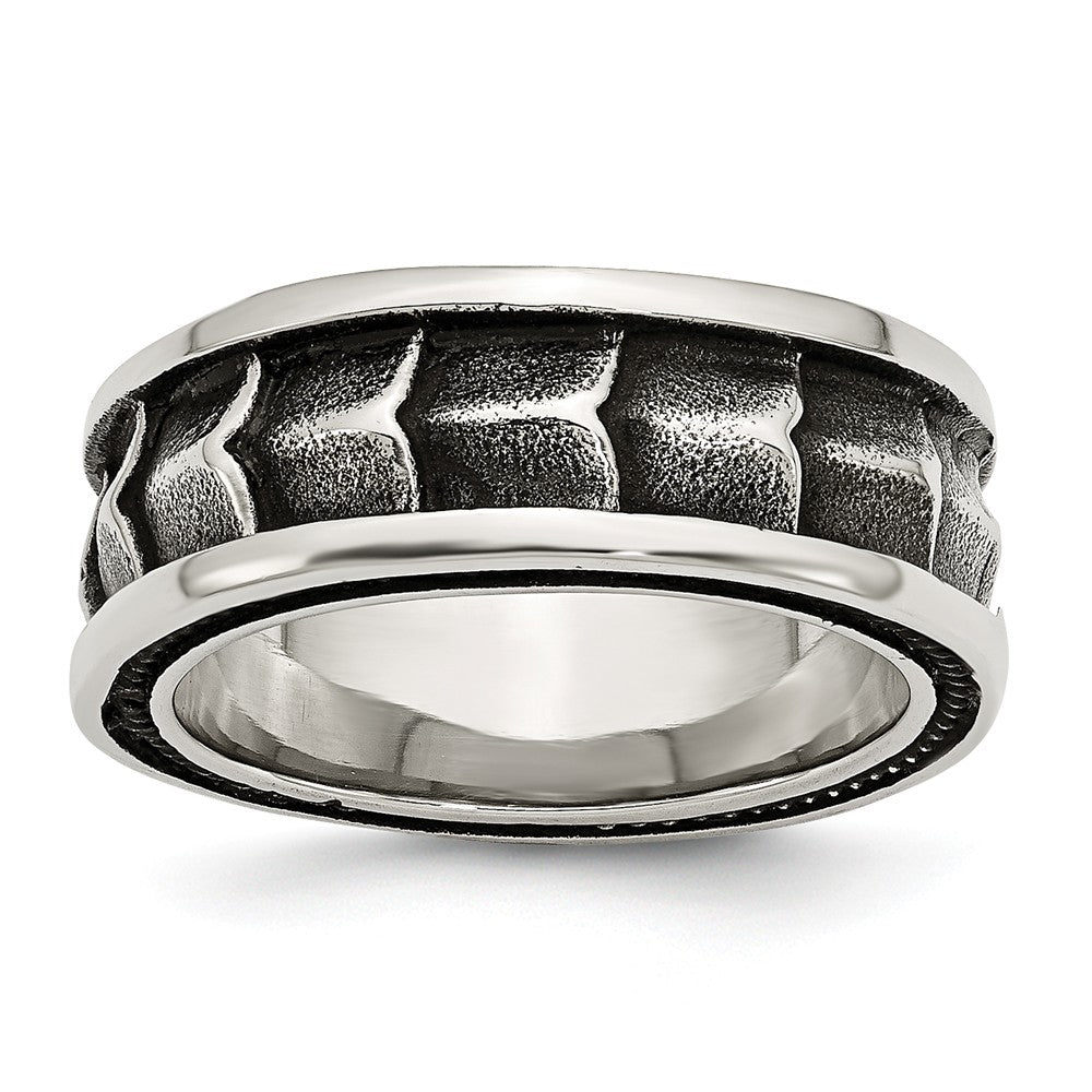 Stainless Steel Wedding Band with Polished Antiqued Finish 9mm Main image