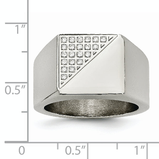 Crystal Signet Ring in Stainless Steel
