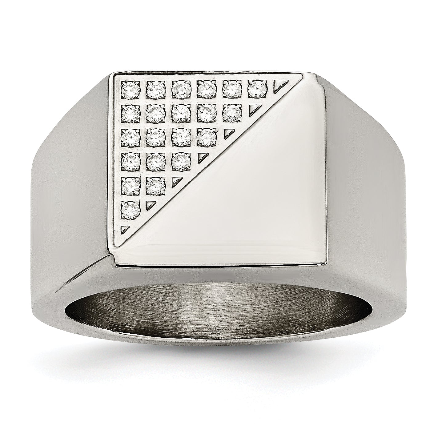 Stainless Steel Polished with Crystal Signet Ring Main image