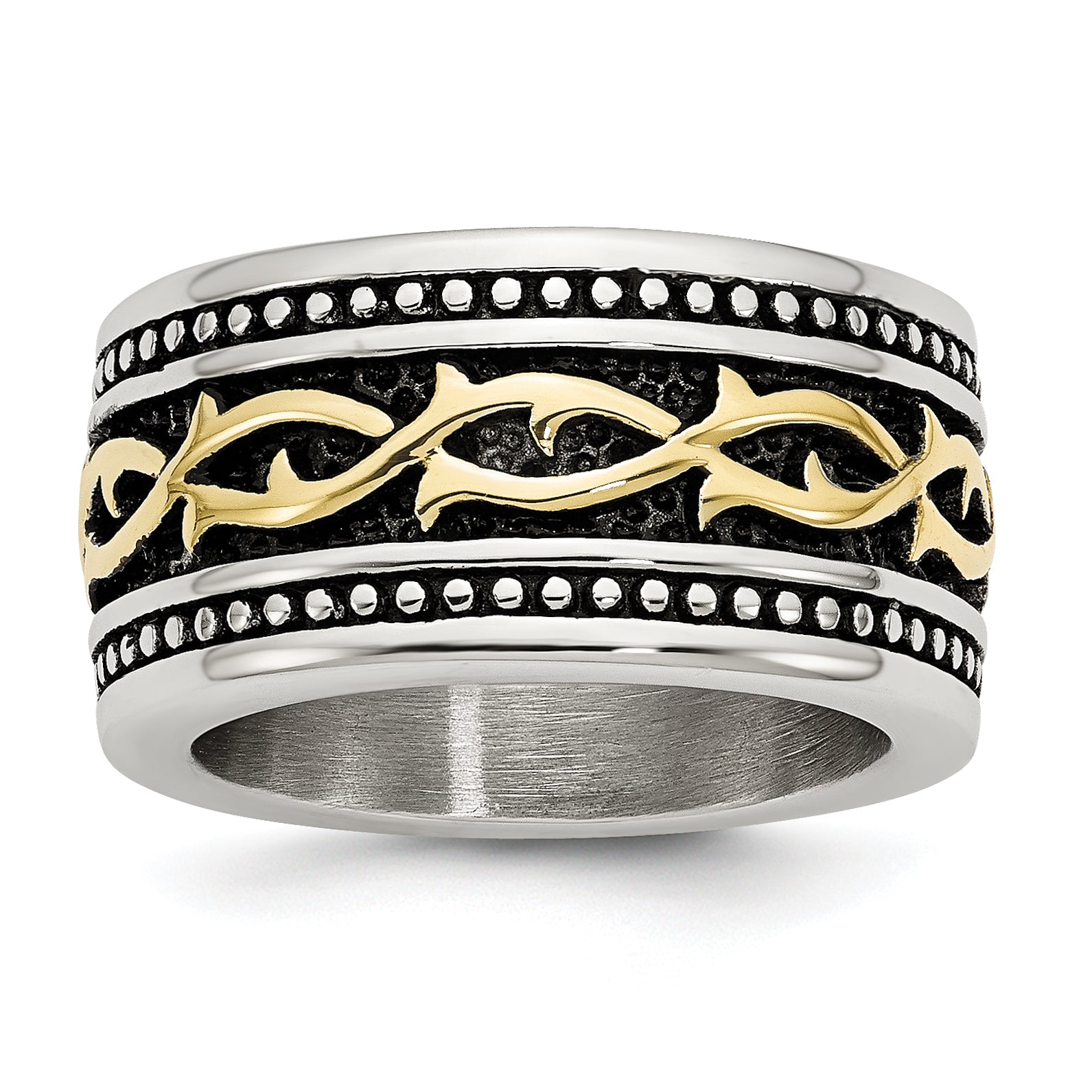 Stainless Steel Antiqued and Polished Yellow IP-plated 13.25mm Band Main image