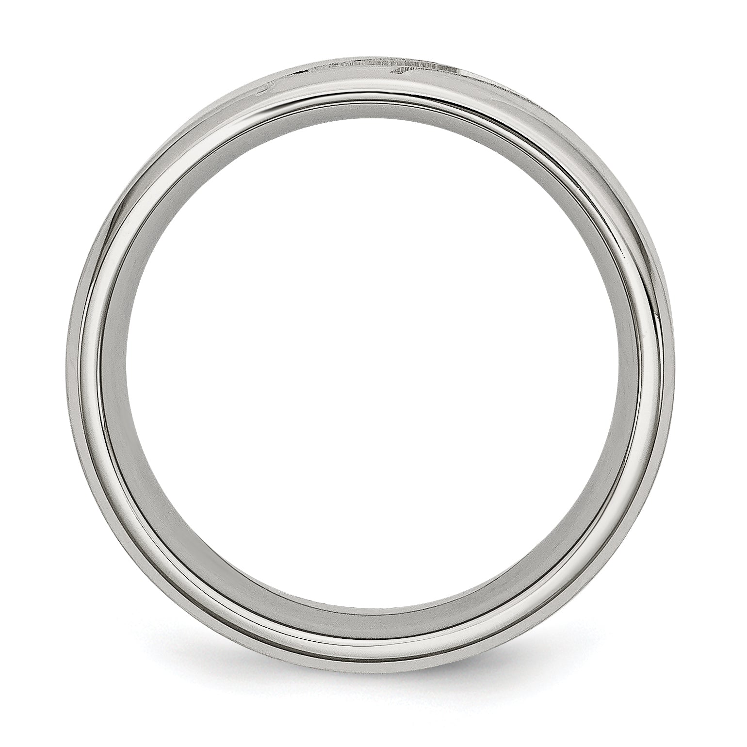 Stainless Steel Brushed and Polished with CZ 8mm Beveled Edge Band Secondary image