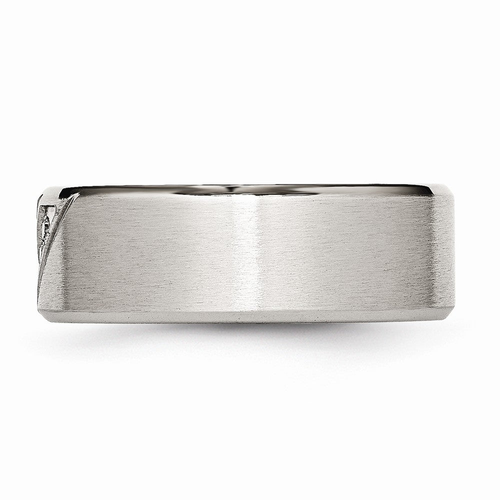 Stainless Steel Wedding Band with Polished Brushed Finish and CZ Elegance - 8 - 8