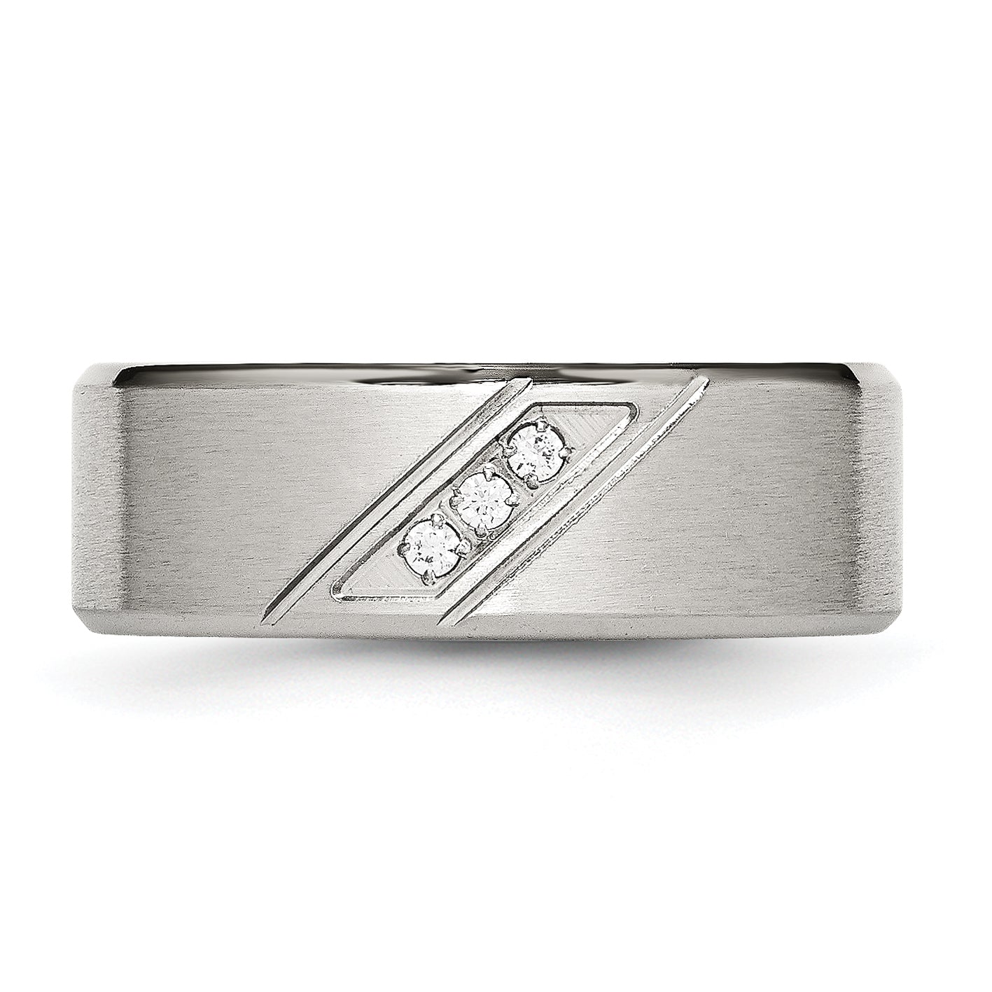 Stainless Steel Brushed and Polished with CZ 8mm Beveled Edge Band