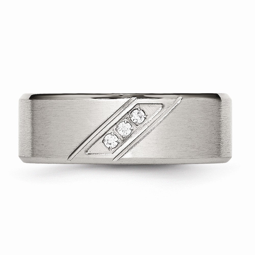 Stainless Steel Wedding Band with Polished Brushed Finish and CZ Elegance - 8 - 8