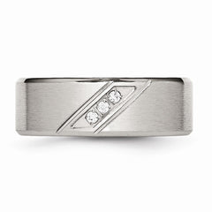 Stainless Steel Wedding Band with Polished Brushed Finish and CZ Elegance - 8 - 8