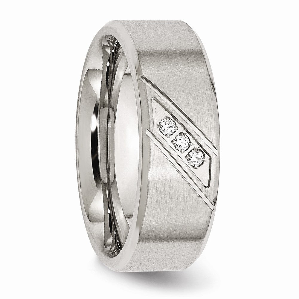 Stainless Steel Wedding Band with Polished Brushed Finish and CZ Elegance - 8 - 8