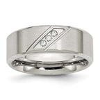 Stainless Steel Wedding Band with Polished Brushed Finish and CZ Elegance