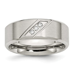 Stainless Steel Wedding Band with Polished Brushed Finish and CZ Elegance - 8 - 8