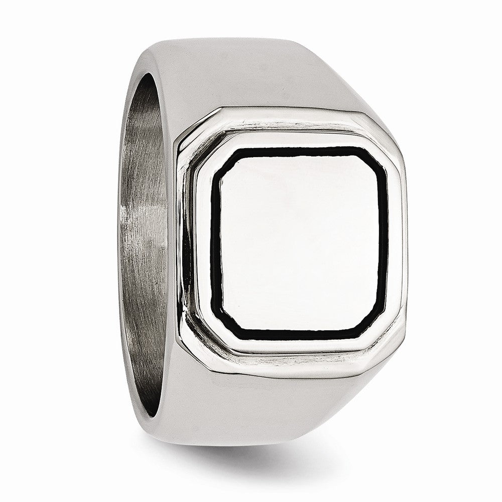 Sophia Jewelers Men's Polished Stainless Steel Black Enameled Ring