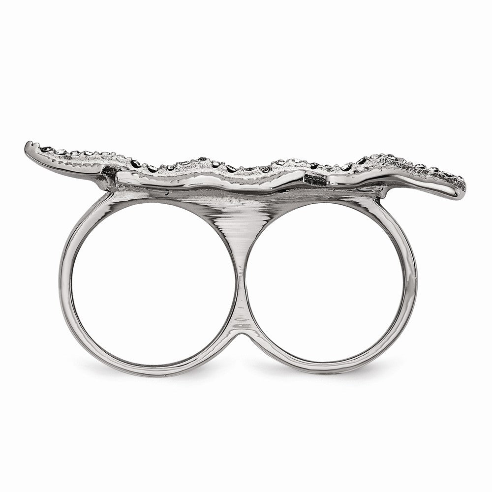 Sophia Jewelers Polished Antiqued Stainless Steel Crystal Leaf Two-Finger Ring - 6