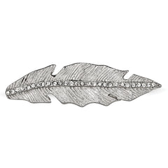 StainleSterling Silver Steel Polished&Antiqued Leaf Two Finger Crystal Ring