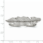 StainleSterling Silver Steel Polished&Antiqued Leaf Two Finger Crystal Ring