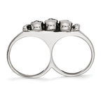 StainleSterling Silver Steel Polished & Antiqued Two Finger Skulls Ring