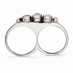 Stainless Steel Skull Two-Finger Ring with Polished Antiqued Finish - 6