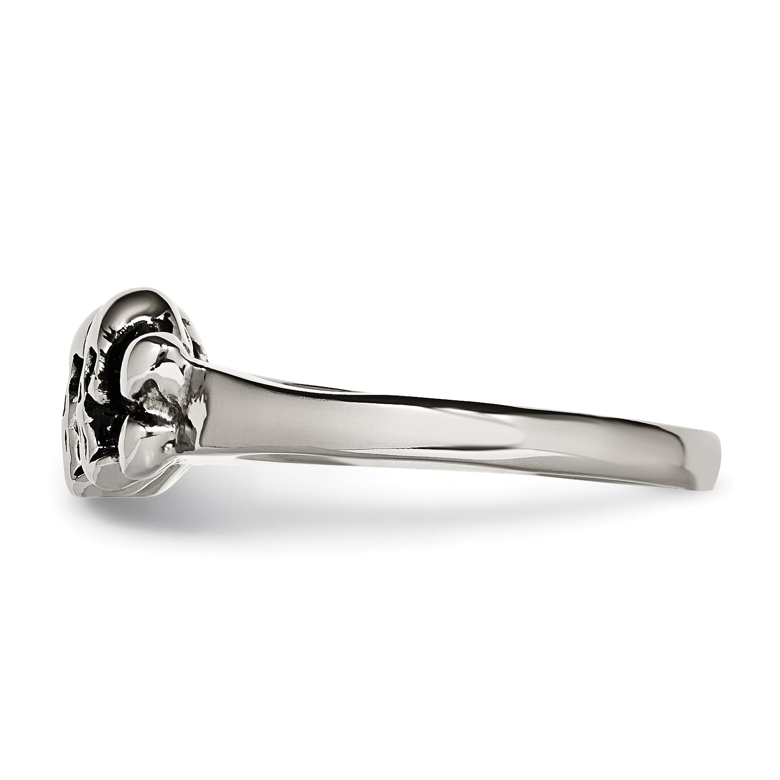 StainleSterling Silver Steel Polished & Antiqued Two Finger Skulls Ring