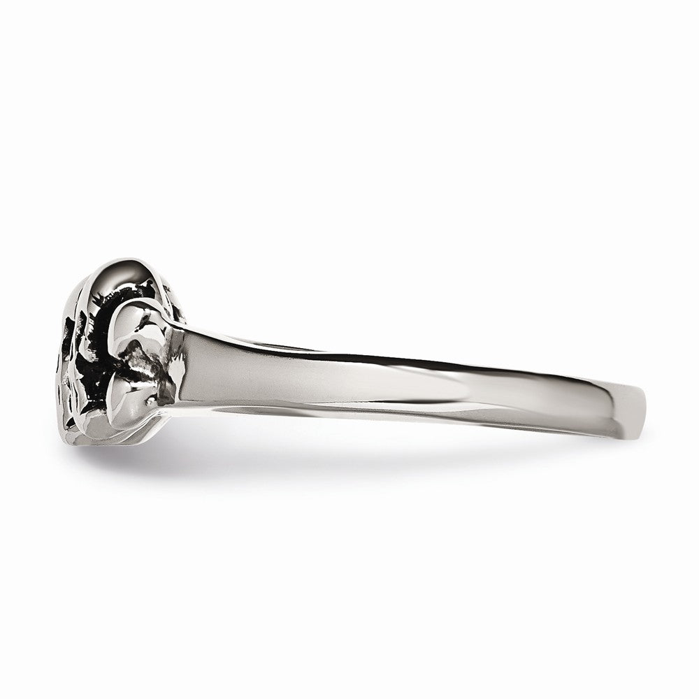 Stainless Steel Skull Two-Finger Ring with Polished Antiqued Finish - 6