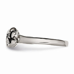 Stainless Steel Skull Two-Finger Ring with Polished Antiqued Finish - 6