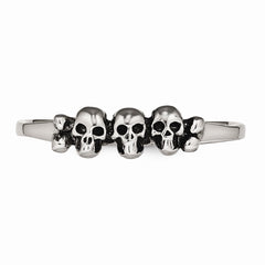 Stainless Steel Skull Two-Finger Ring with Polished Antiqued Finish - 6