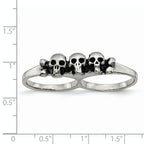 StainleSterling Silver Steel Polished & Antiqued Two Finger Skulls Ring