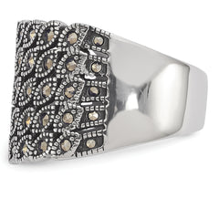 Stainless Steel Antiqued and Polished Marcasite Ring