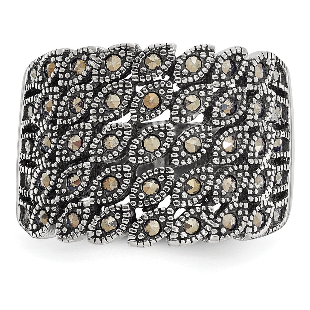 Sophia Jewelers Stainless Steel Marcasite Fashion Ring with Polished Antiqued Finish