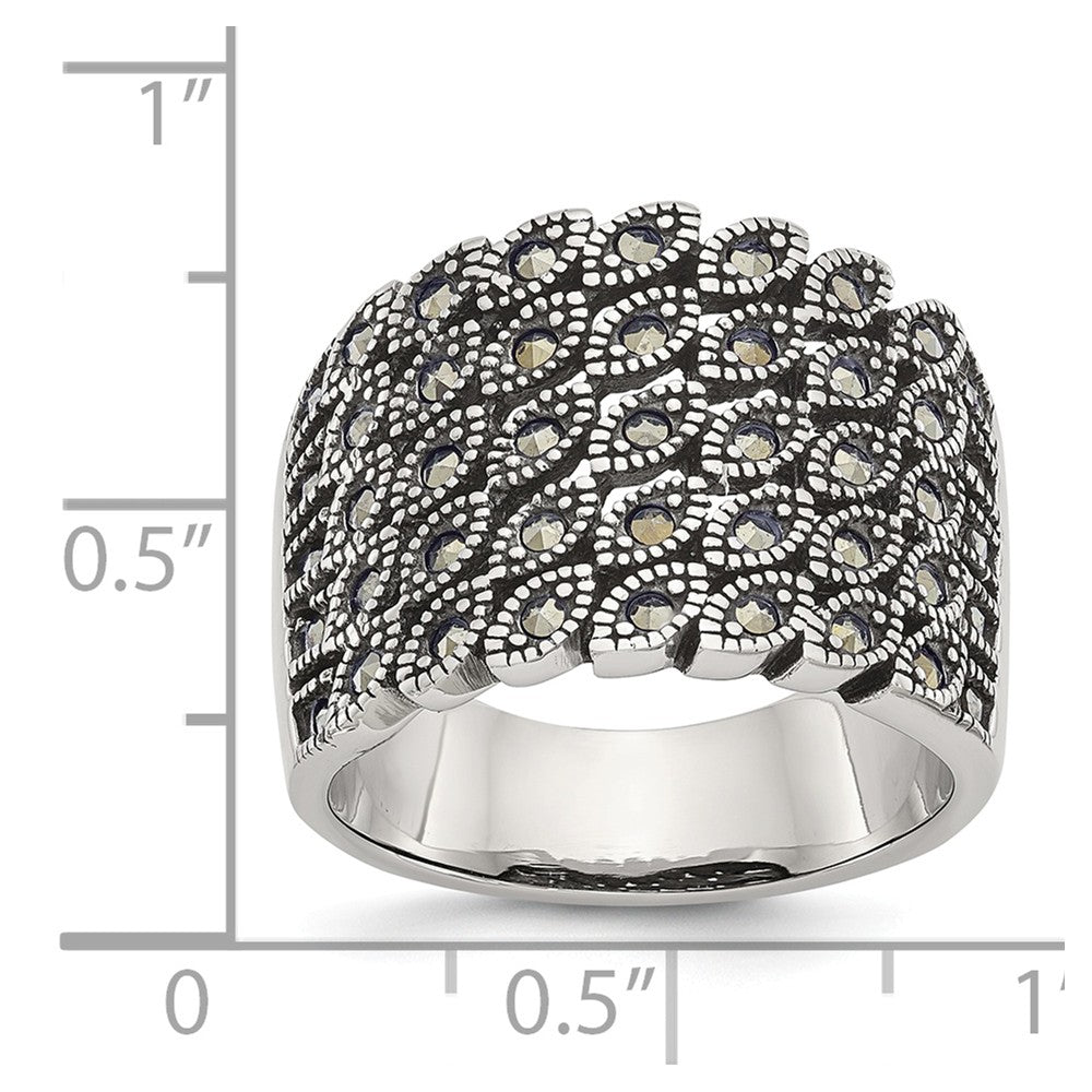 Stainless Steel Polished and Antiqued Marcasite Ring