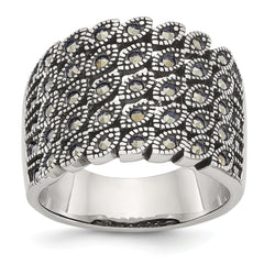 Stainless Steel Antiqued and Polished Marcasite Ring