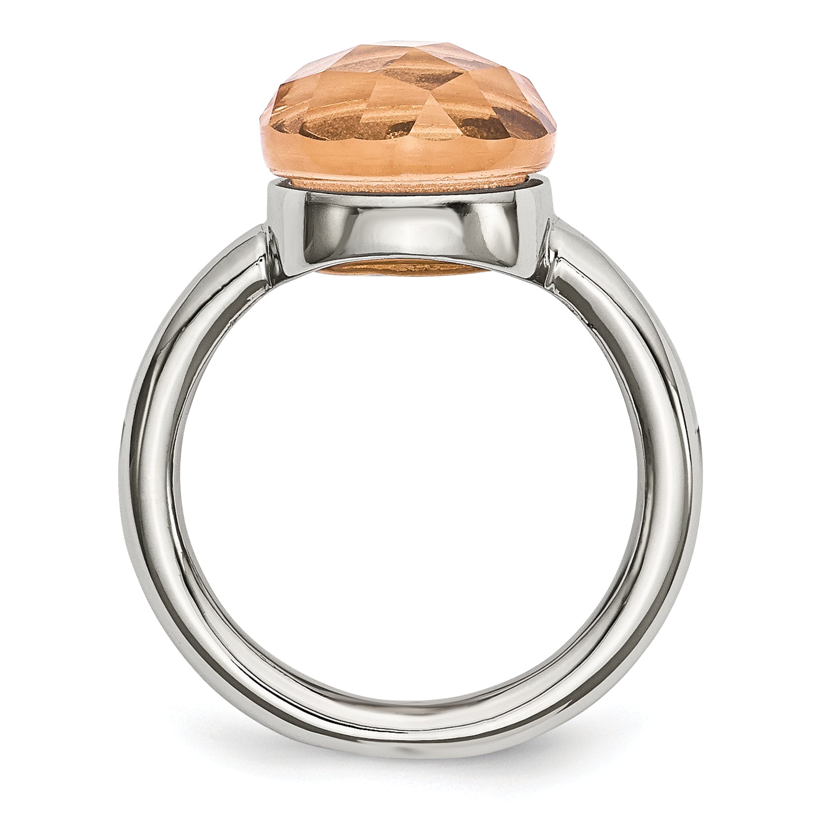Stainless Steel Polished Peach Glass Ring Secondary image
