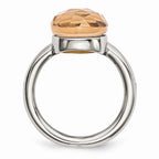 Sophia Jewelers Stainless Steel Polished Ring with Peach Glass Accent