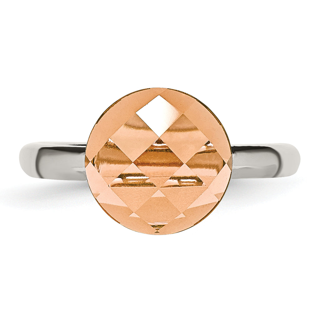 Stainless Steel Polished Peach Glass Ring