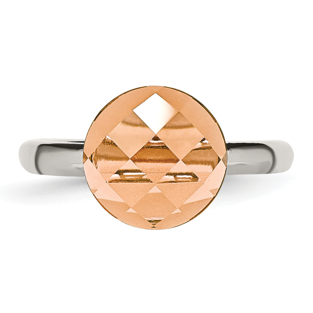 Stainless Steel Polished Peach Glass Ring