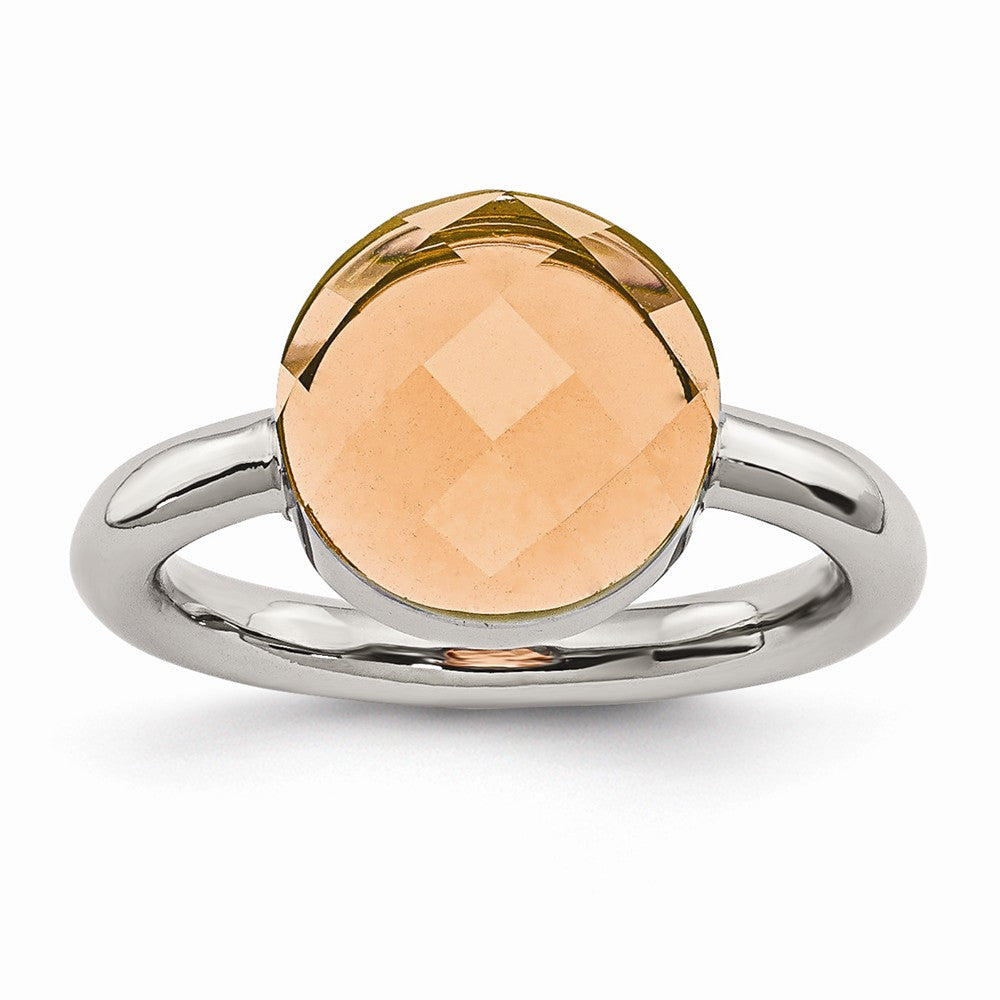Sophia Jewelers Stainless Steel Polished Ring with Peach Glass Accent